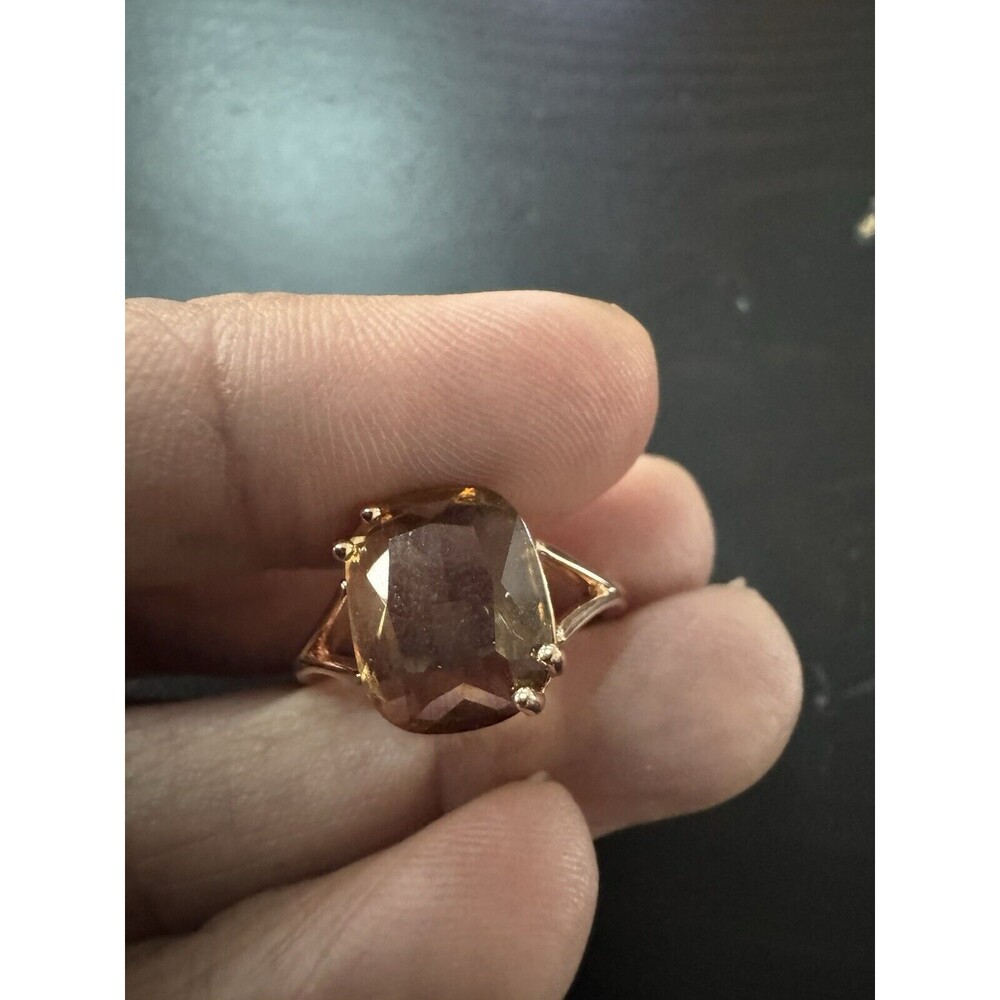 585 14K RG Stamped Rose Gold Square Quartz Champagne Gemstone Size 7 Ring